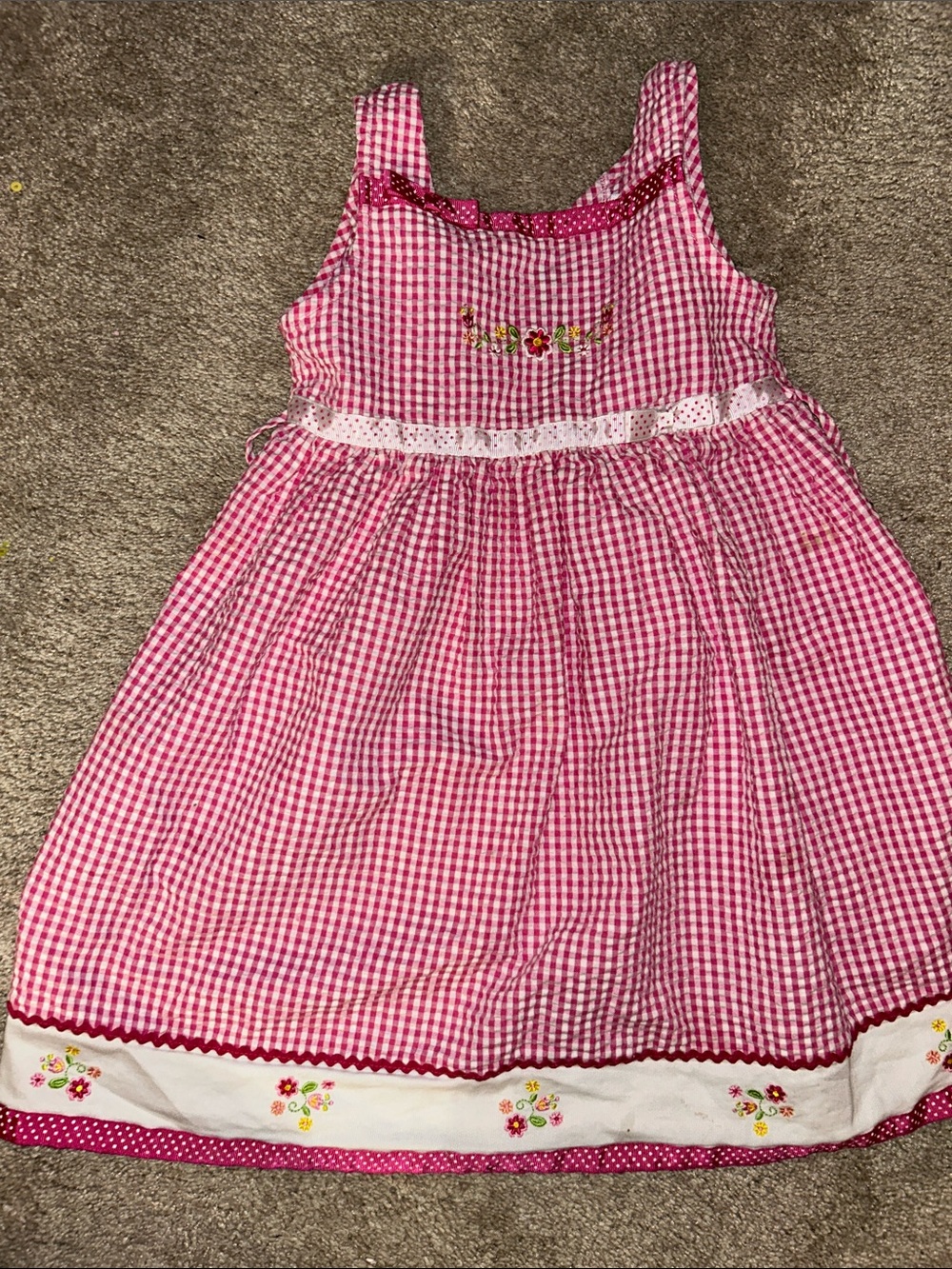 Youngland Pink Gingham Embroidered Sundress